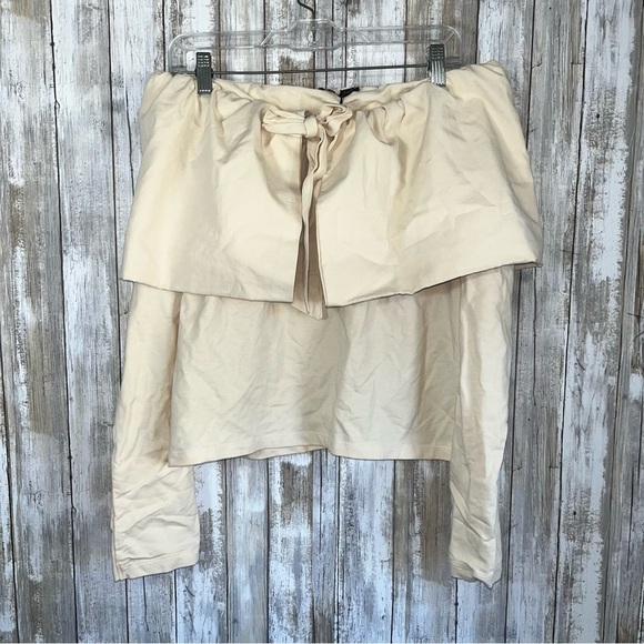 Zara Tops - Zara Cream Off Shoulder Tie Front Peplum Blouse Cropped Poplin Top NWT S